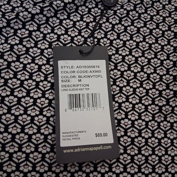Adrianna Papell NWT Women's Medium Black White Floral Print High Neck Blouse - Picture 7 of 11